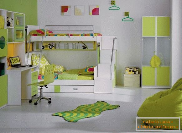 Design moderne de l'intérieur d'une chambre d'enfants dans des tons vert clair