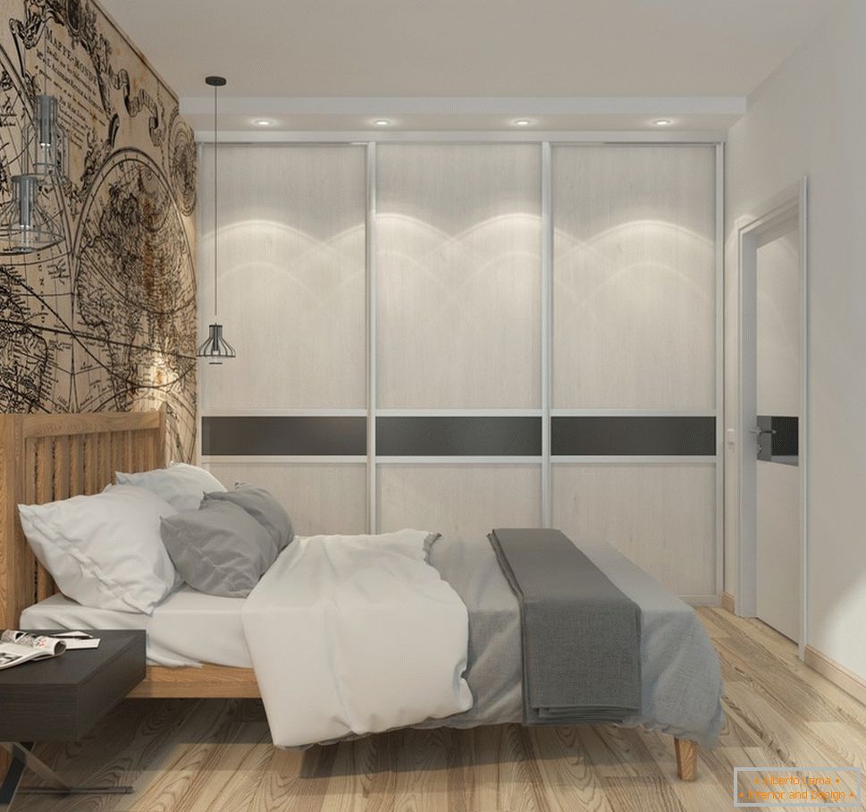 Intérieur d'un petit appartement dans les tons gris - интерьер спальни