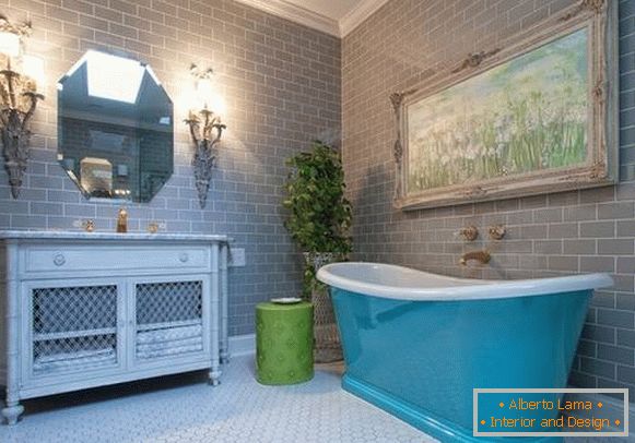 Salle de bain - intérieur photo en couleur bleu-gris