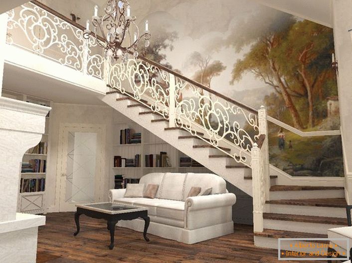 L'harmonie frappante de l'élégant escalier et de l'intérieur de la maison dans le style méditerranéen.