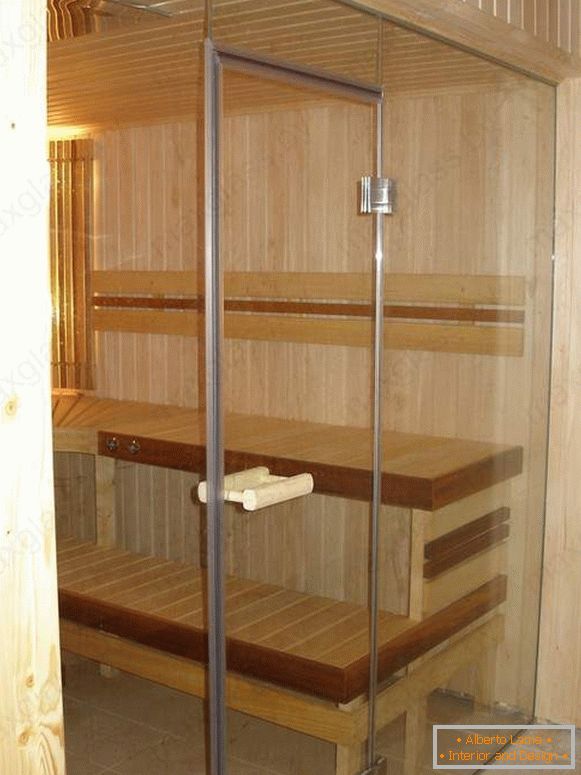Clôtures et portes en verre pour sauna et bain avec manche en bois