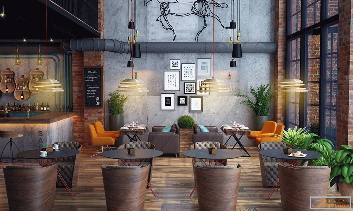 Café intérieur de style loft