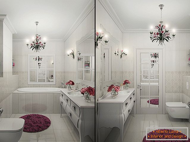 Intérieur d'une petite salle de bain combinée avec des toilettes