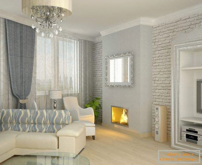 Design classique du hall avec une cheminée dans une maison privée