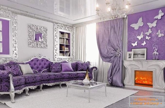 Design d'intérieur antique du salon dans une maison privée aux tons lilas