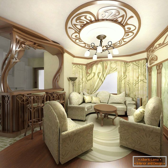Meubles exquis pour un petit salon de style Art Nouveau dans un appartement de la ville de Moscou.