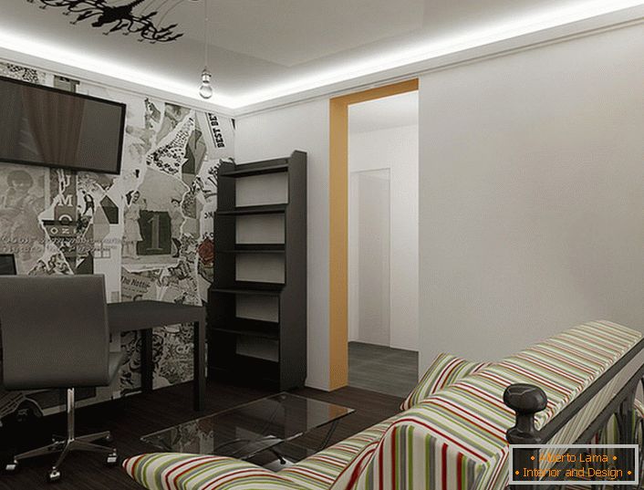 Cabinet dans le style du loft blanc avec un éclairage correctement sélectionné.
