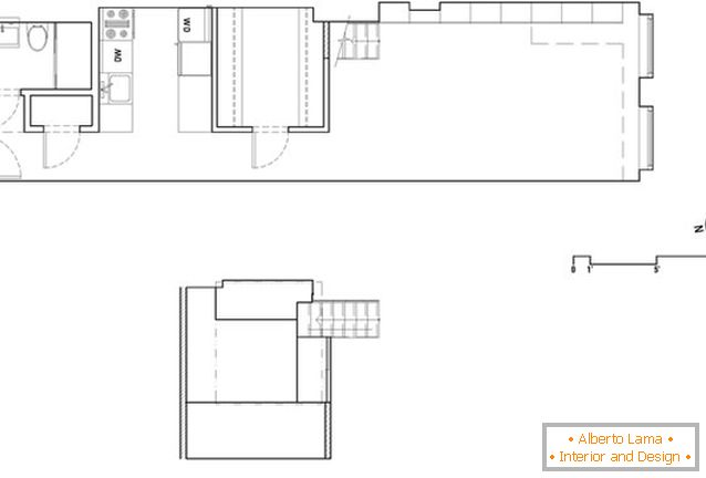 La disposition d'un appartement rectangulaire avec une fenêtre