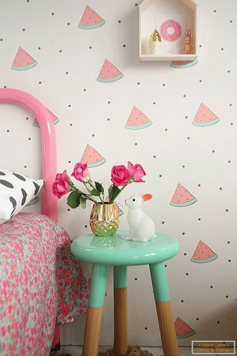 papier peint-chambre d'enfant-pastèque-motif-côté rose