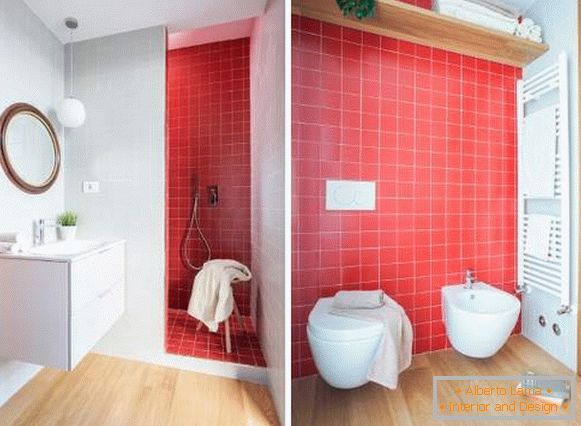 Comment faire une belle salle de bain - photo d'un carreau rouge