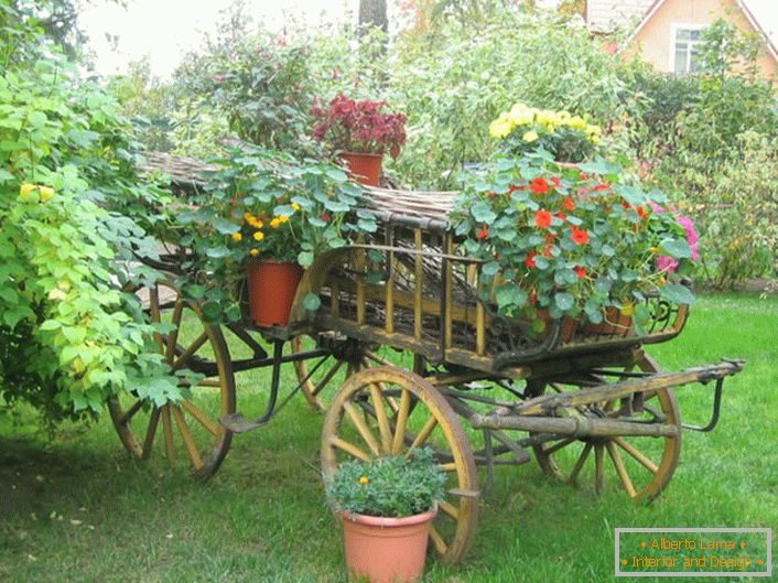 Les parterres originaux dans le style campagnard peuvent être fabriqués à partir d'un vieux chariot ou d'un vélo inutile.