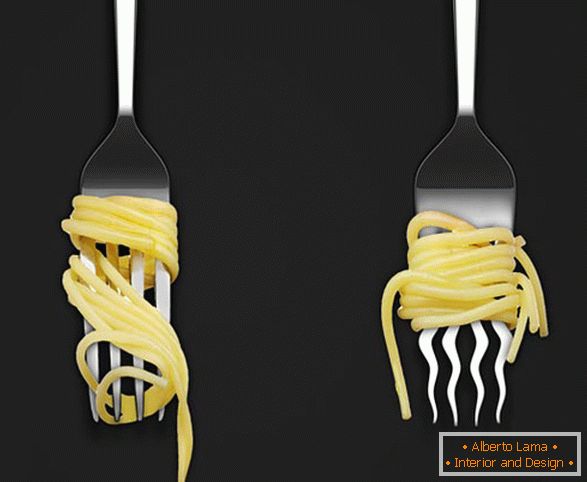 Fourche à dents courbes pour spaghetti