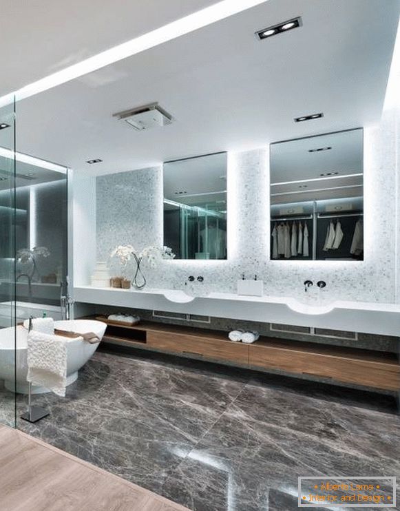 Grande salle de bain dans un style hi-tech