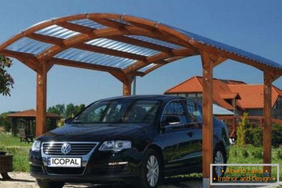 Hangars pour voitures en polycarbonate avec cadre en bois, photo 3