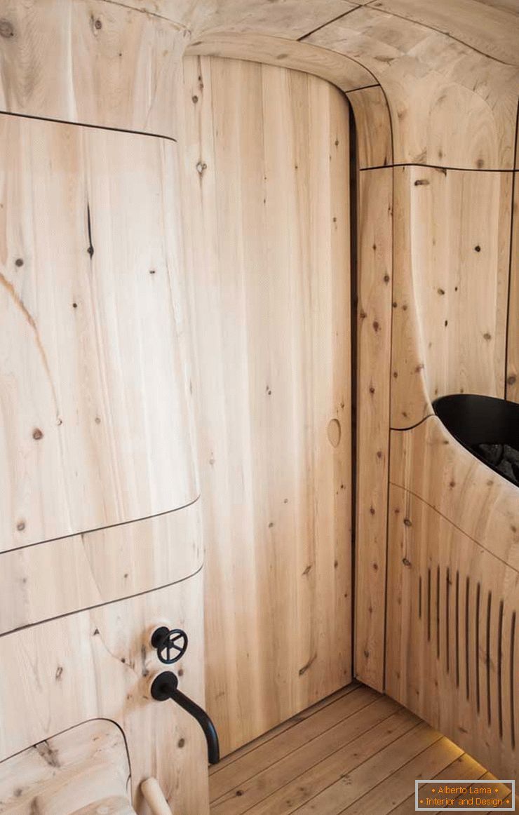 Intérieur du sauna de l'atelier PARTISANS