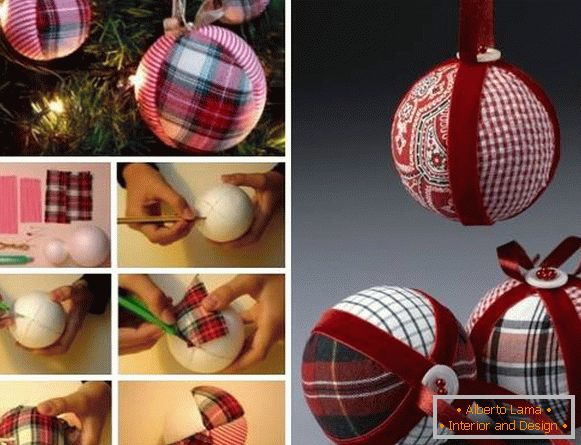 Article élégant fait à la main - une boule de Noël faite de tissu et de rubans