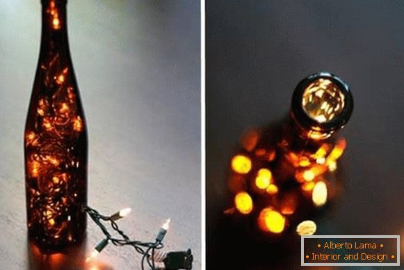 LED guirlande dans le décor de la bouteille de vin