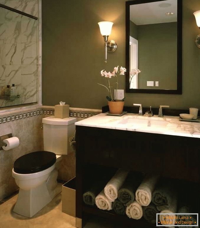 Salle de bain en couleur olive foncé
