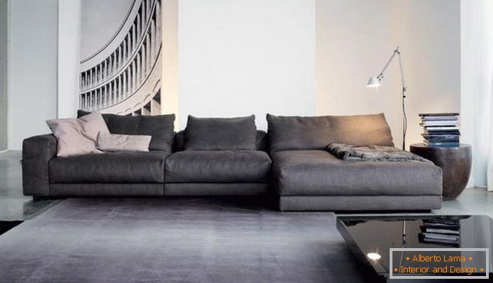 Canapés modulables confortables pour l'intérieur du salon dans le style du minimalisme. Les conceptions modulaires baggy atténuent la rigueur d'un salon spacieux.