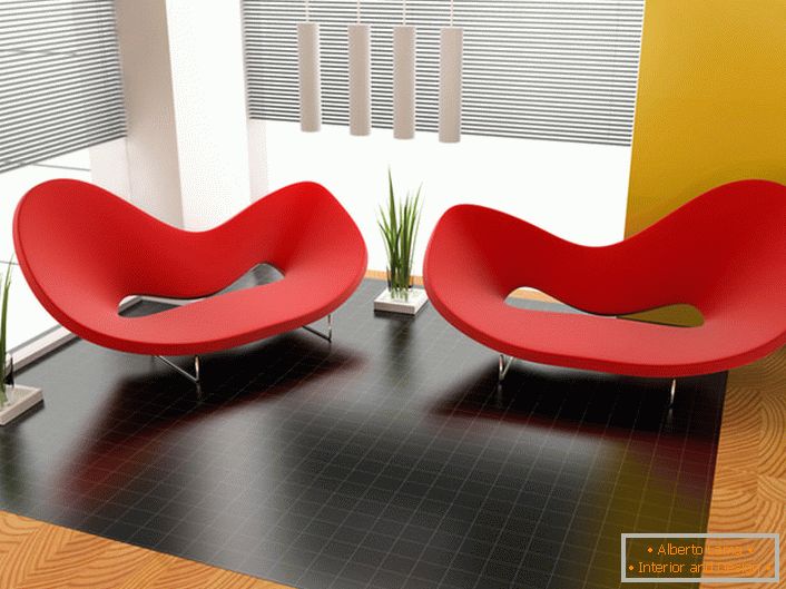 Des fauteuils lumineux intéressants d'une forme bizarre pour le design dans le style de l'avant-garde. 