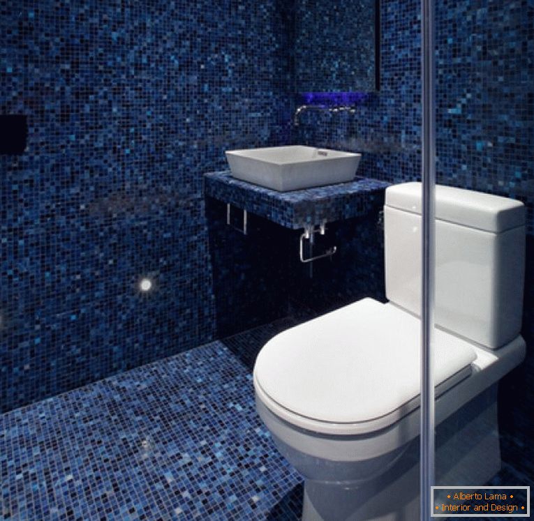 Mosaïque bleue dans la conception des toilettes