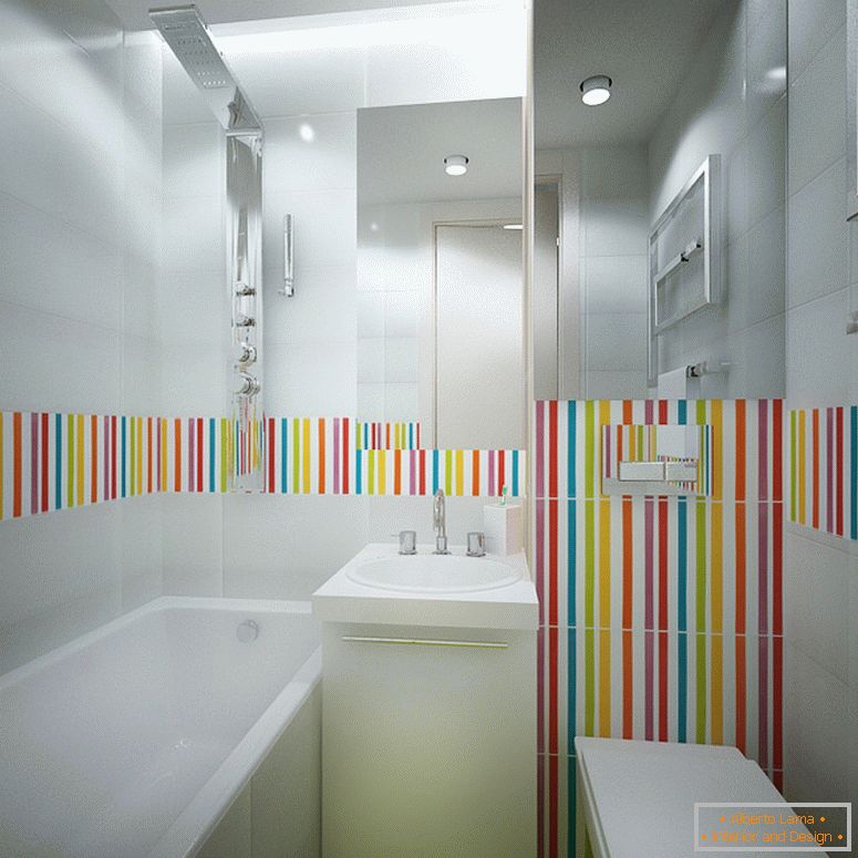 Tuiles colorées dans une salle de bain blanche