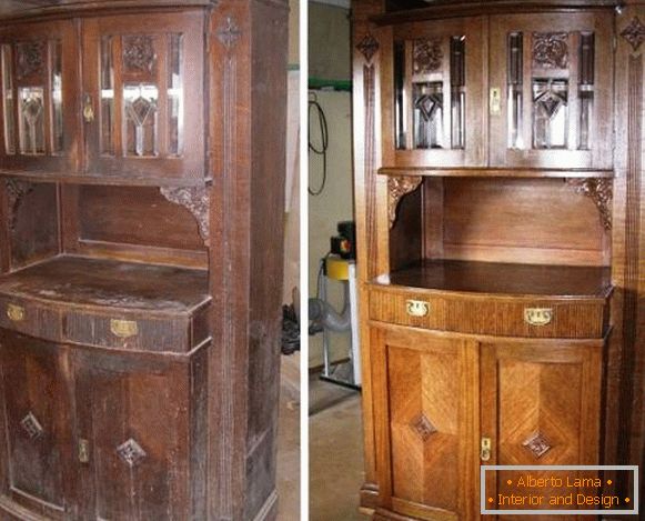Réparation de meubles anciens - vernissage de l'armoire