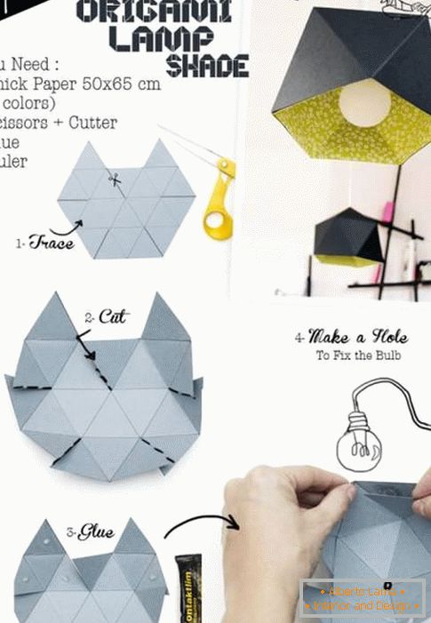 Abat-jour pour lampe sous forme d'origami