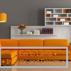 Canapé d'angle orange dans un intérieur gris