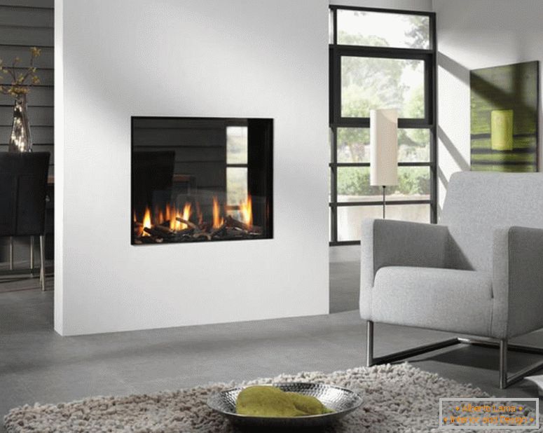 terrifiant-double-aspect-moderne-mur-montage-cheminée-design-idées-en-gris-et-blanc-intérieur-salon-moderne-thème-inspiration-avec-sophistiqué-main-chaise tapis-décors