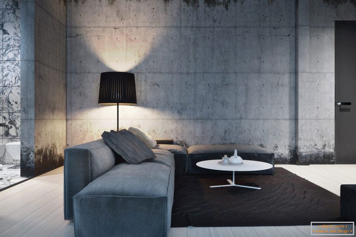 Salon de style minimaliste avec sol gris