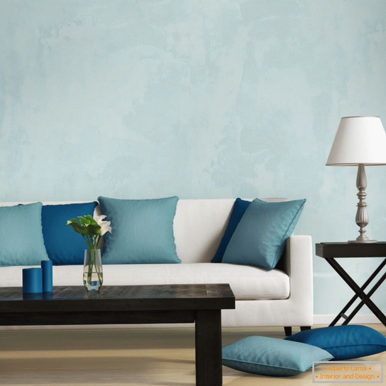Style contemporain bleu, salon intérieur romantique
