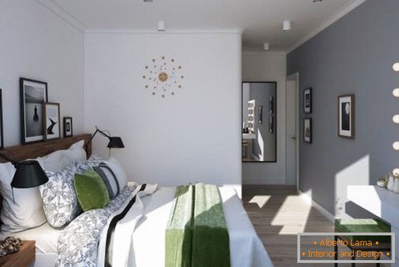 Conception d'une chambre dans un appartement de deux pièces de style scandinave
