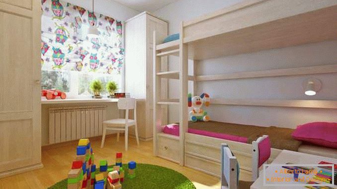 Conception d'un appartement de deux pièces avec une chambre d'enfants pour deux enfants