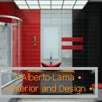 Intérieur de la salle de bain dans les couleurs rouge, noir et gris