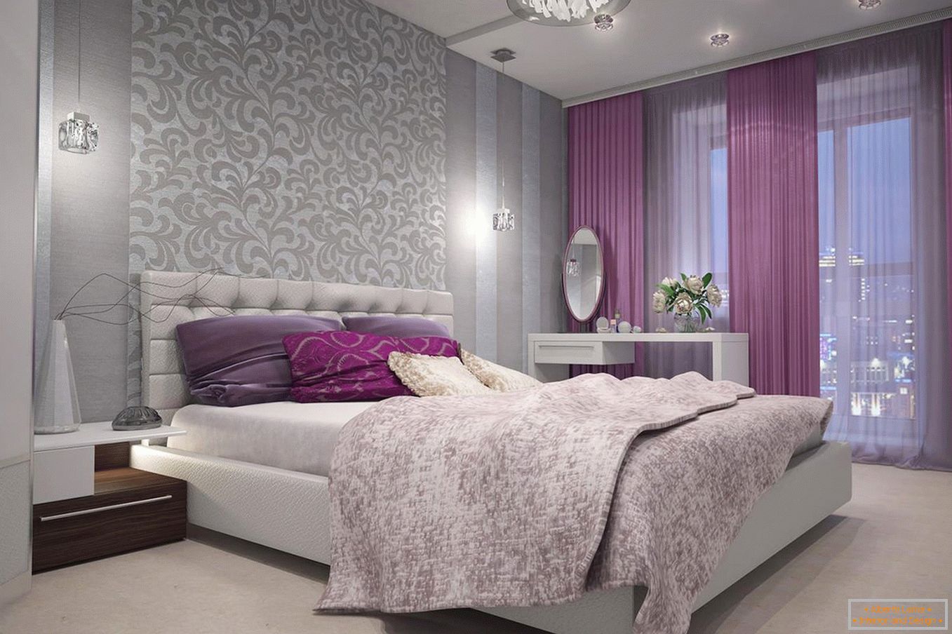 Rideaux violettes dans la chambre