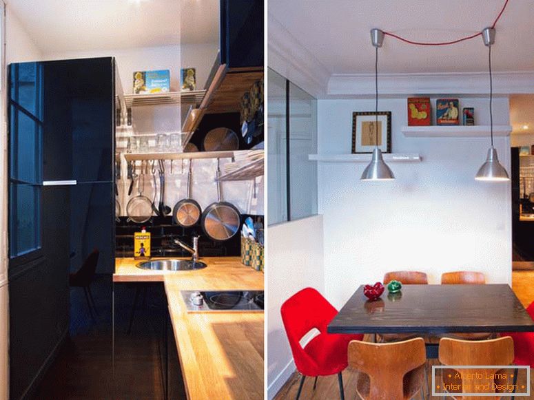 Cuisine et salle à manger d'un petit studio à Paris
