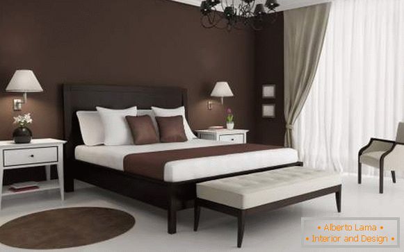 Papier peint brun foncé dans le design de la chambre