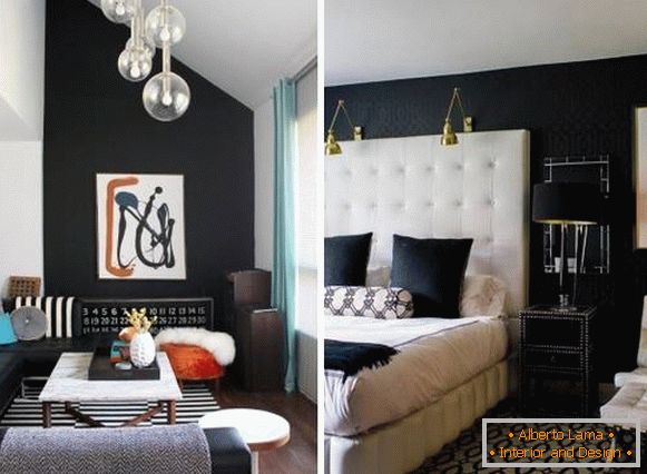 Beaux intérieurs avec du papier peint noir sur les murs