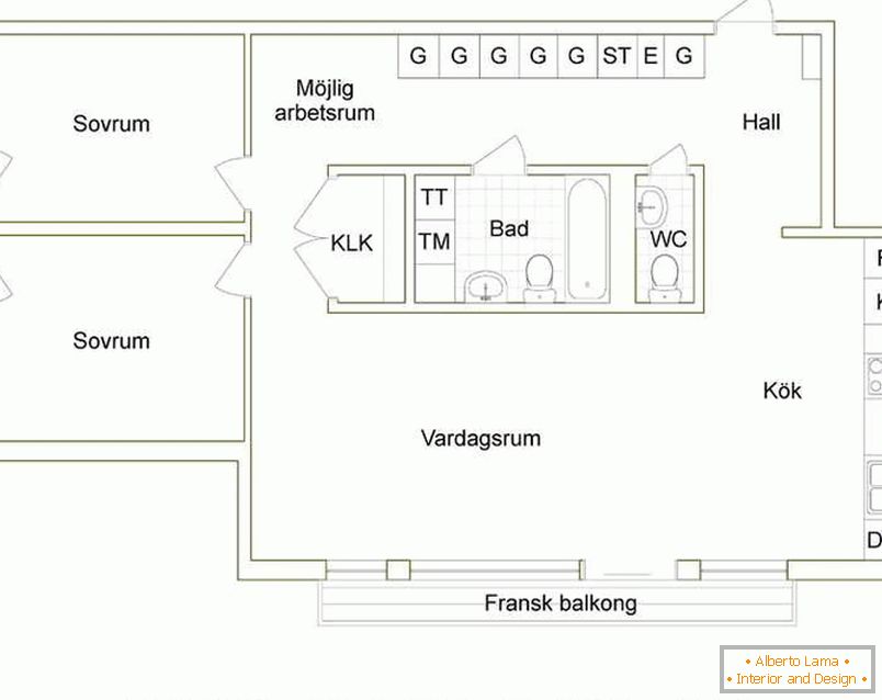 Le schéma du projet d'un appartement à Stockholm