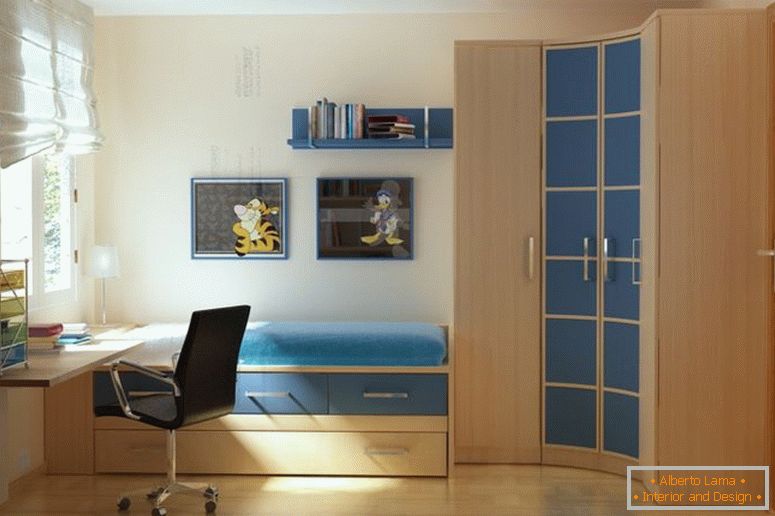 nice-accent-moderne-petites-chambres-mur-couleurs-avec-un-lit-qui-a-stockage-tiroirs-connecté-avec-coin-courbe-en bois-armoire