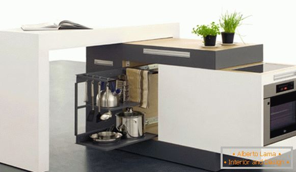 L'intérieur d'une très petite cuisine: un ensemble de cuisine mobile