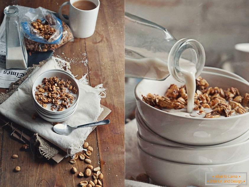 Vanessa Rees - petit-déjeuner laitier léger avec des noix et des flocons