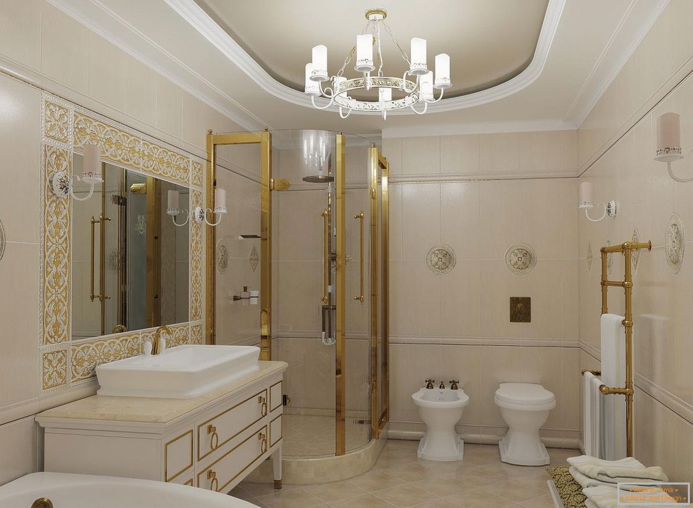 Cabine de douche в ванной в классическом стиле