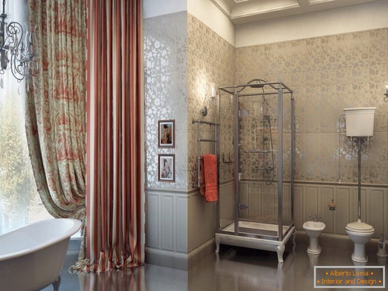 Textile dans la salle de bain dans un style classique