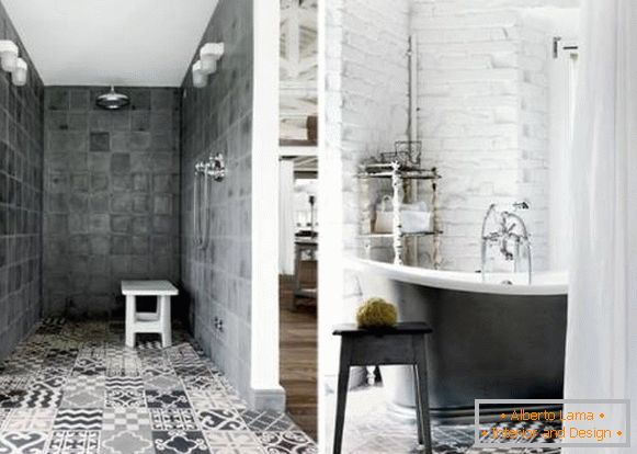 Design de salle de bain en style loft - idées de photos pour les carreaux