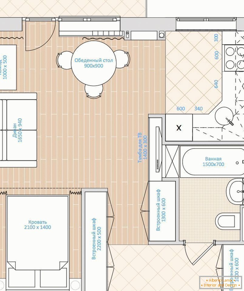 L'aménagement d'un appartement d'une pièce de 33 m²