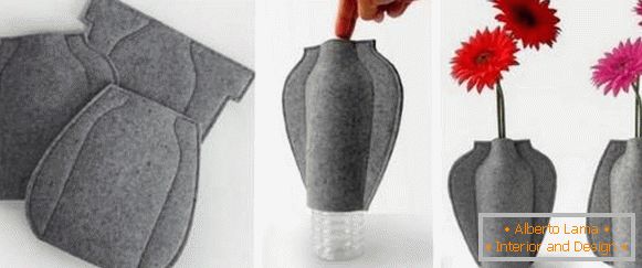 Vase d'une bouteille en verre et feutre
