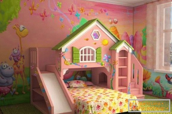 Papier peint rose dans une chambre pour une petite fille