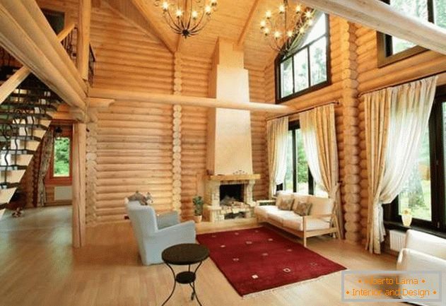 Design d'intérieur d'une maison de campagne en bois à partir de rondins